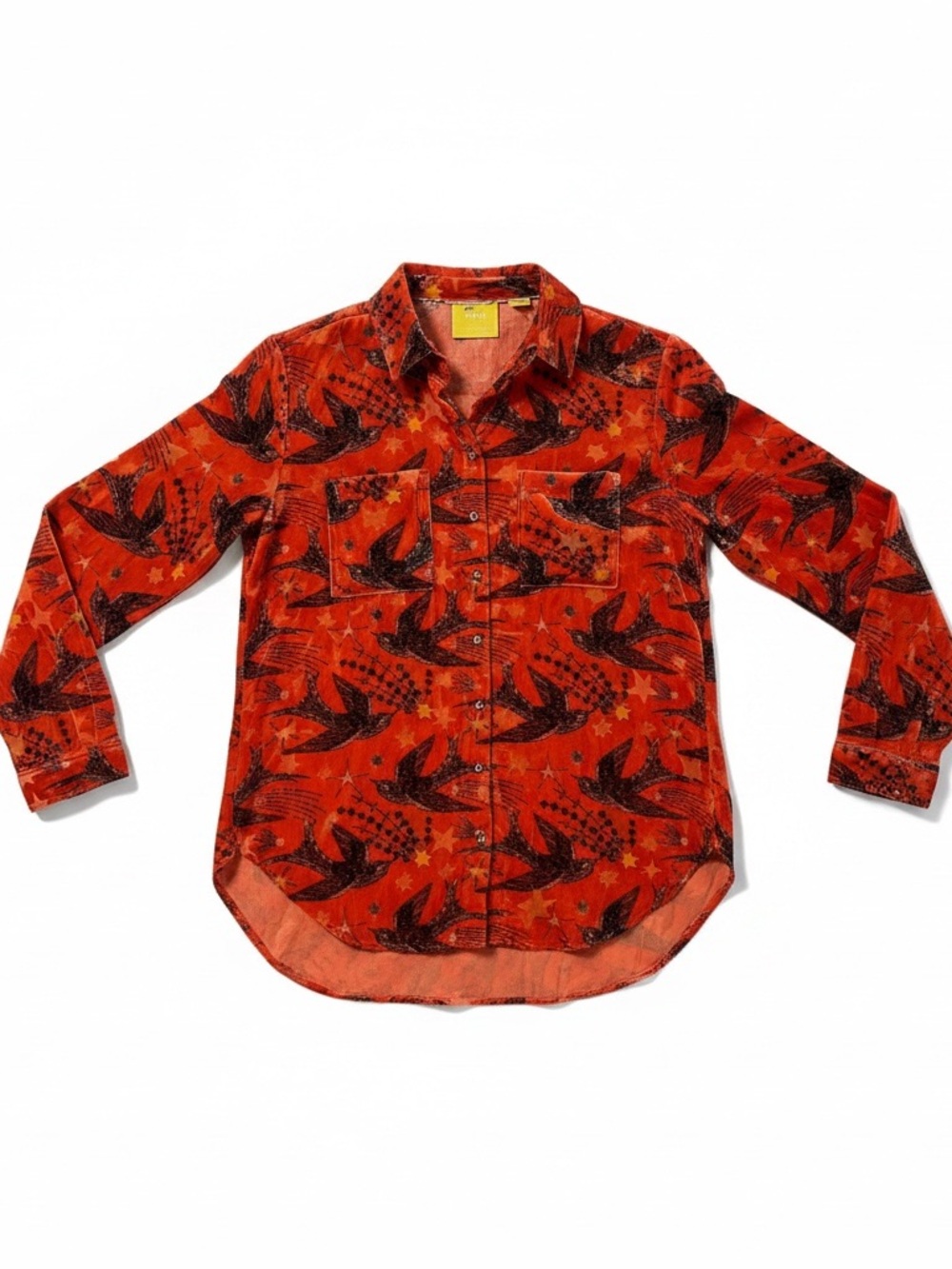 ANTHROPOLOGIE x MAEVE Birds + Boho Velveteen Shirt Orange Button Up 4 Festival - Picture 2 of 8